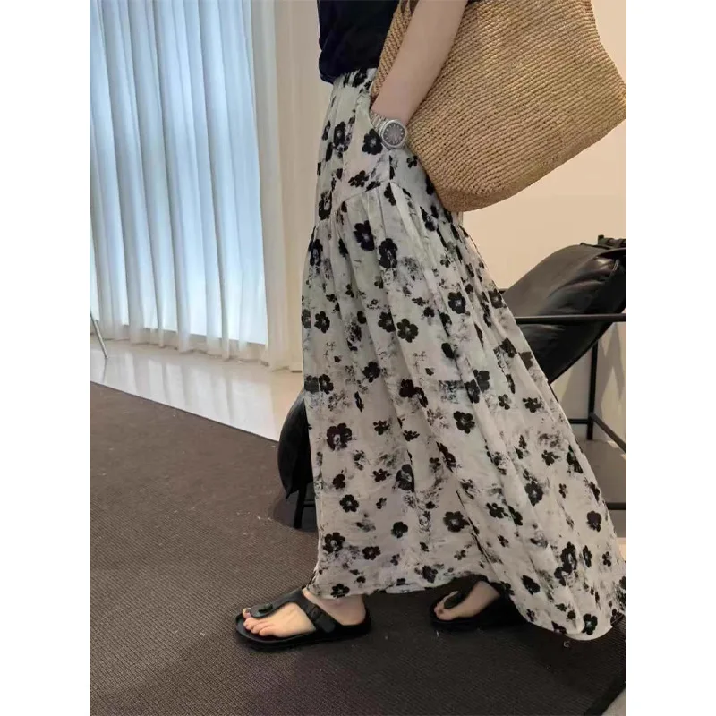 Women High Waist Floral Skirt Summer New Loose High Waist GIRL Dress