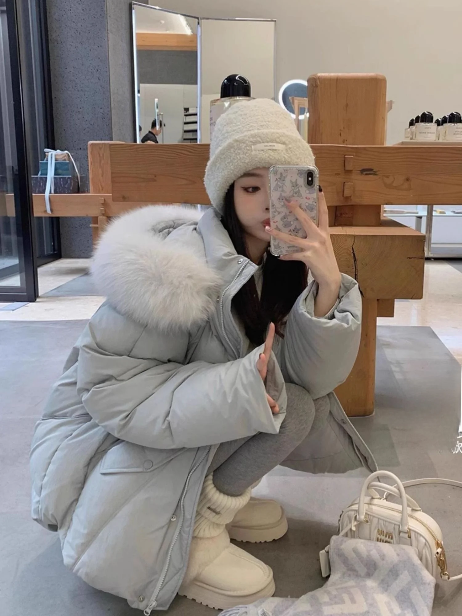 

Warm Fur Collar down Jaet White Du Feather Hooded Puffer Coat Sli Lazy Sle Women's Autumn Winter Polyester Fiber