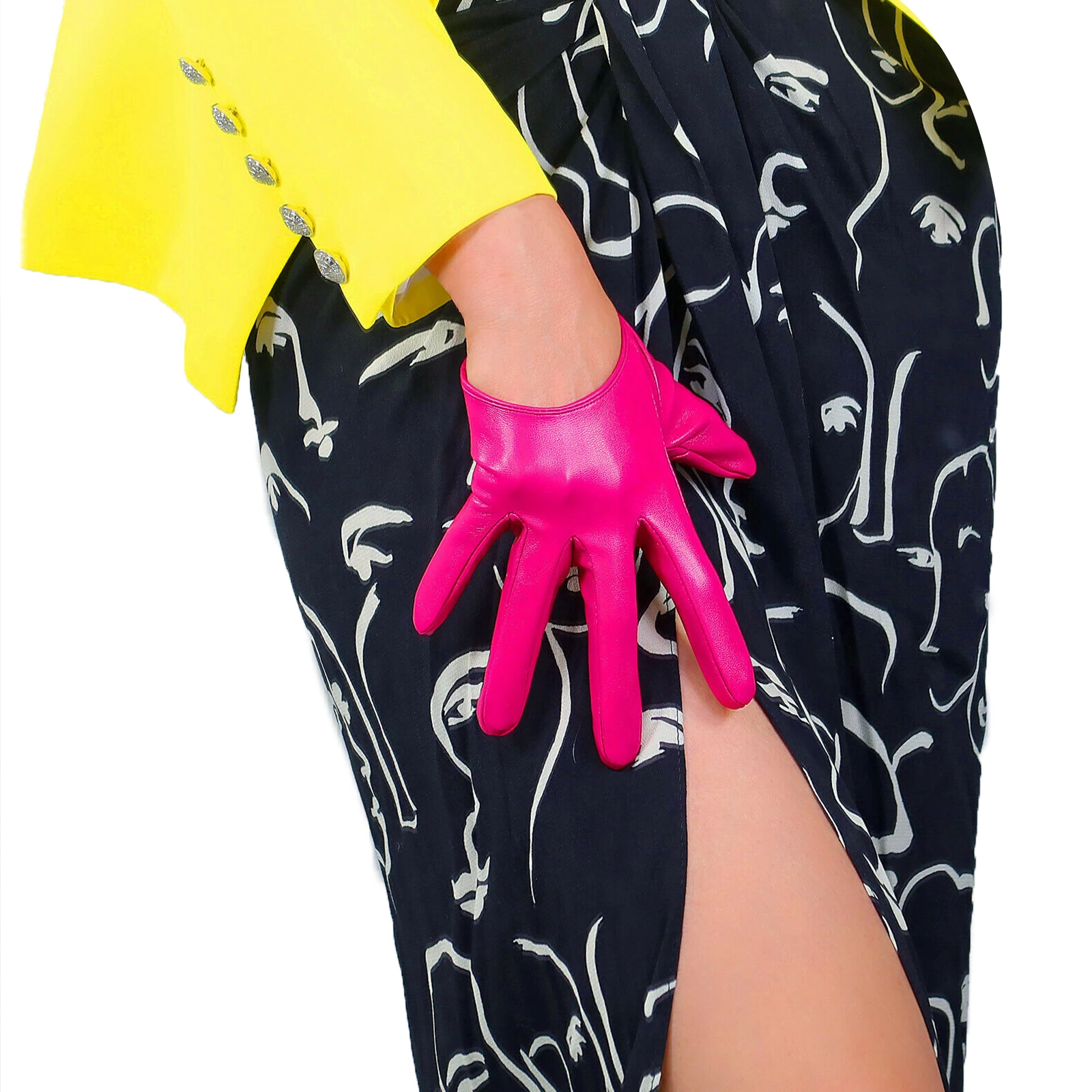 DooWay Women's EXTRA SHORT Fuchsia GLOVES Faux Leather Vegan 5