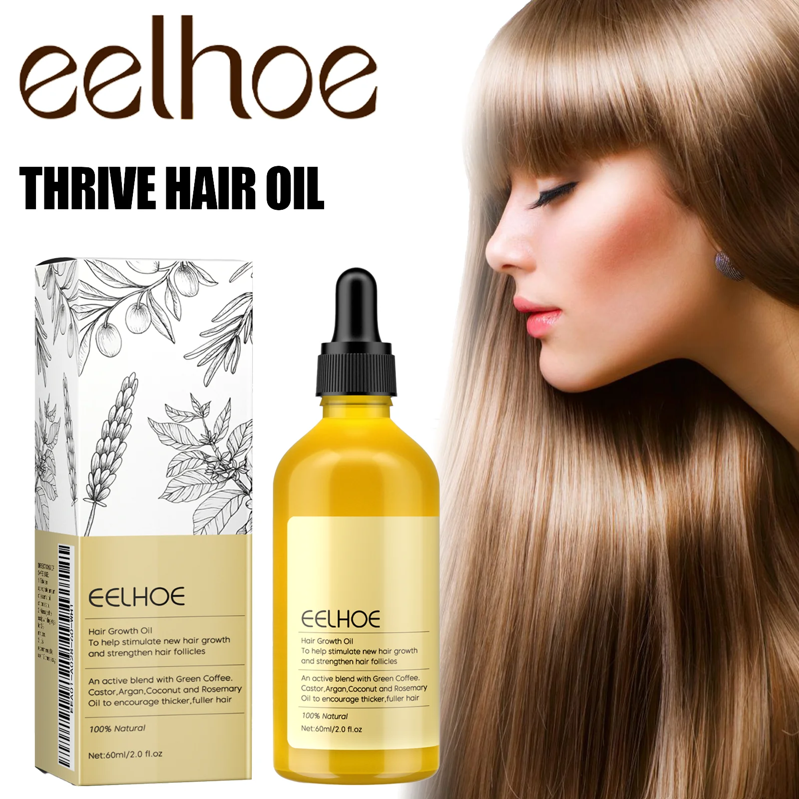 

Rosemary Hair Growth Oil 60ml Anti Hair Loss Treatment For Thicker Hair Repairing Dry Damaged Hair Scalp Care With Argan Oil