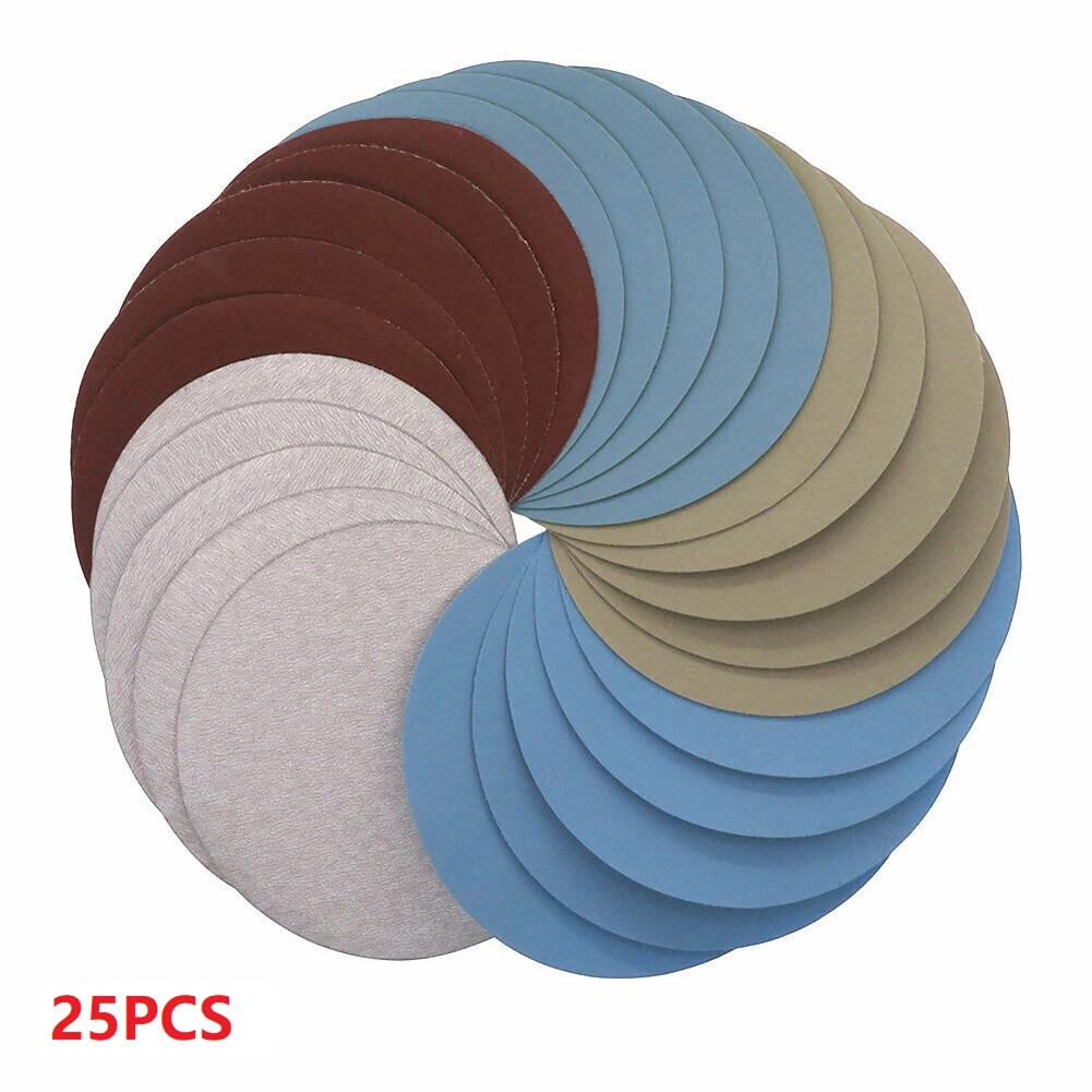 25Pcs 5Inch Sanding Discs Round Wet/Dry Sandpaper Hook And Loop 1000 2000/3000 4000 5000 Grit 125mm Sander Paper For Polishing