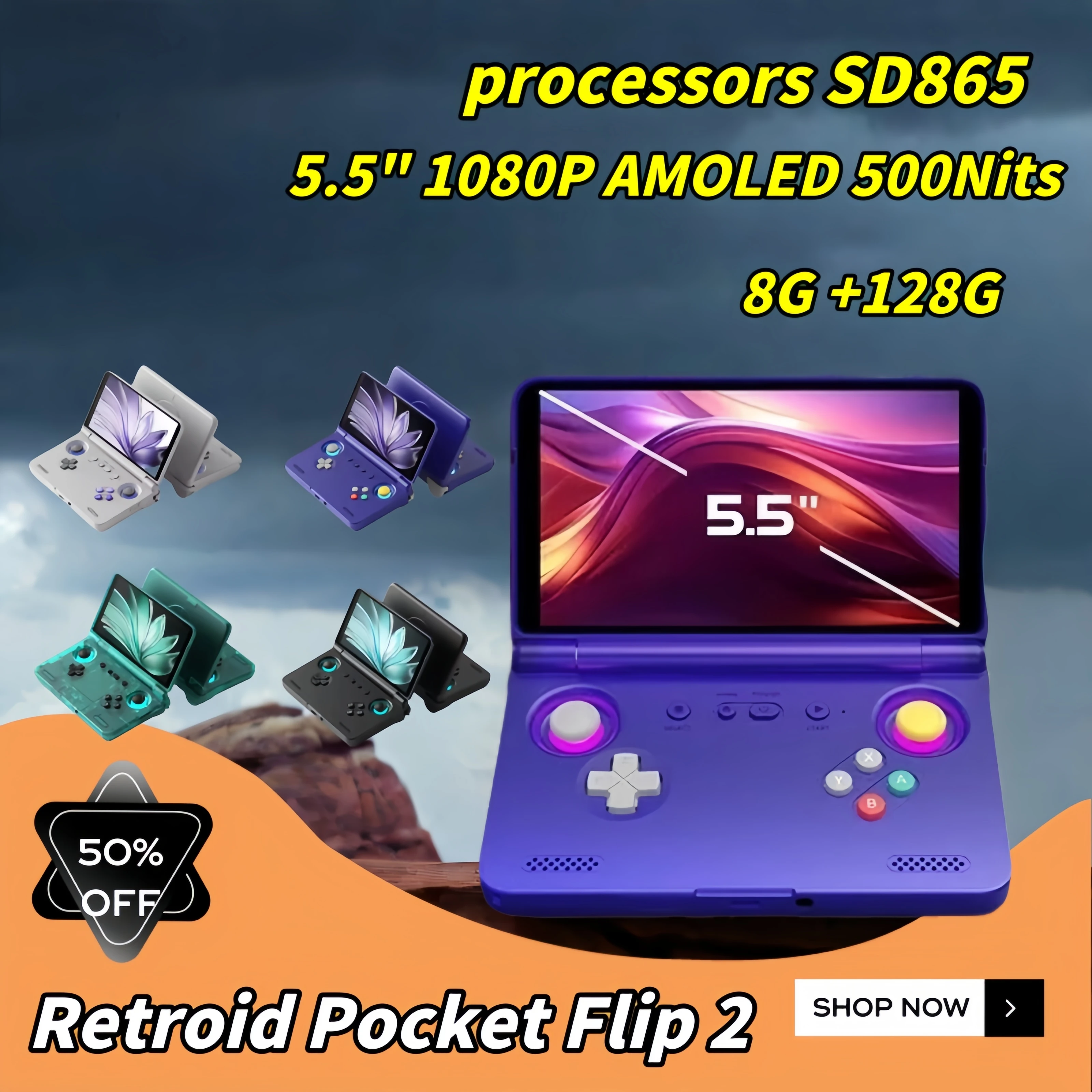 

Retroid Pocket Flip 2 RP Flip 2 Retro Handheld Game Console Video Game Console SD865 5.5 AMOLED Touch Screen Android13 PSP PS2