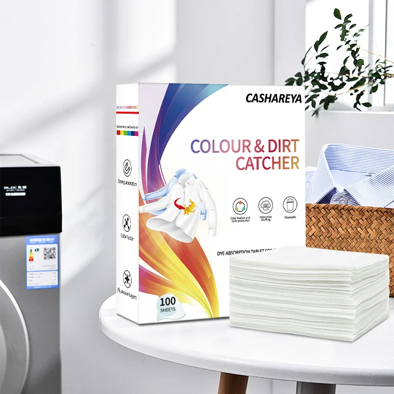 100 Sheets Color Catcher Laundry Sheets, Dye Absorbing Paper for Washing Machine, Prevent Color Run and Stain Transfer, Mixed Lo