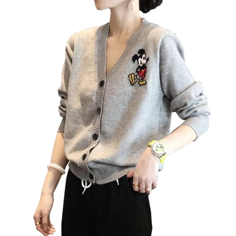 Disney Mickey Mouse Winter Cardigan Jumper Tops Turtleneck Pullovers Casual Sweater Women Long Sleeve Loose Sweater Girl