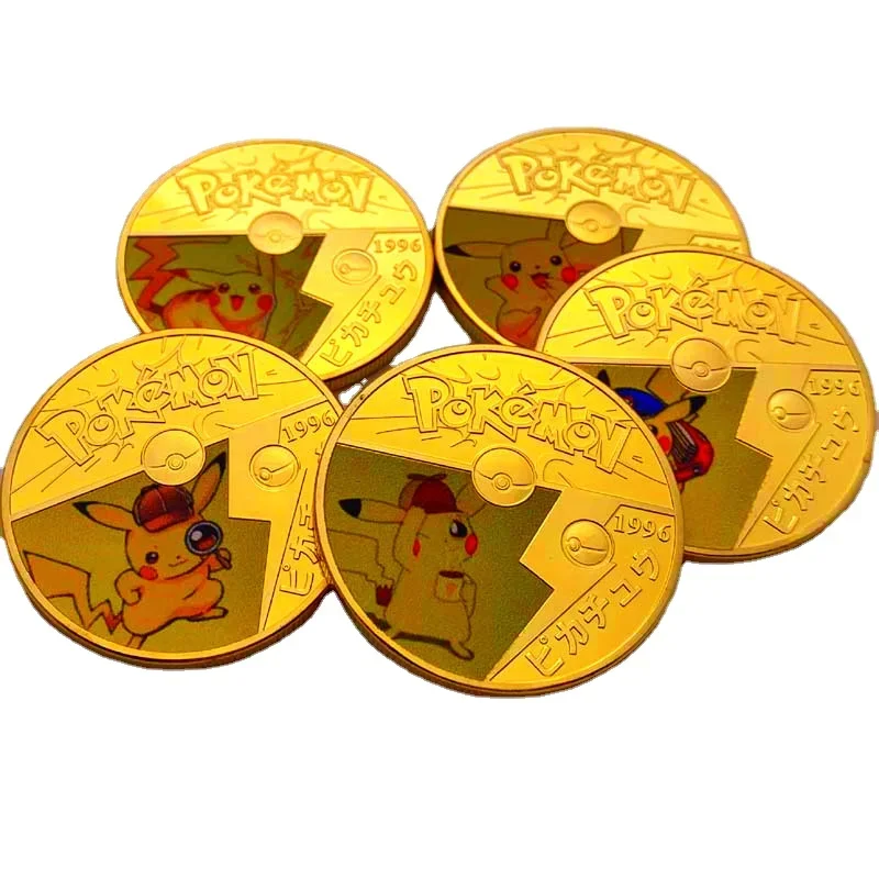 Anime Pokemon Gold Plated Gold Coin Game Commemorative Coin Pikachu Gold Coin Game Collection Pokemon Cards Christmas present