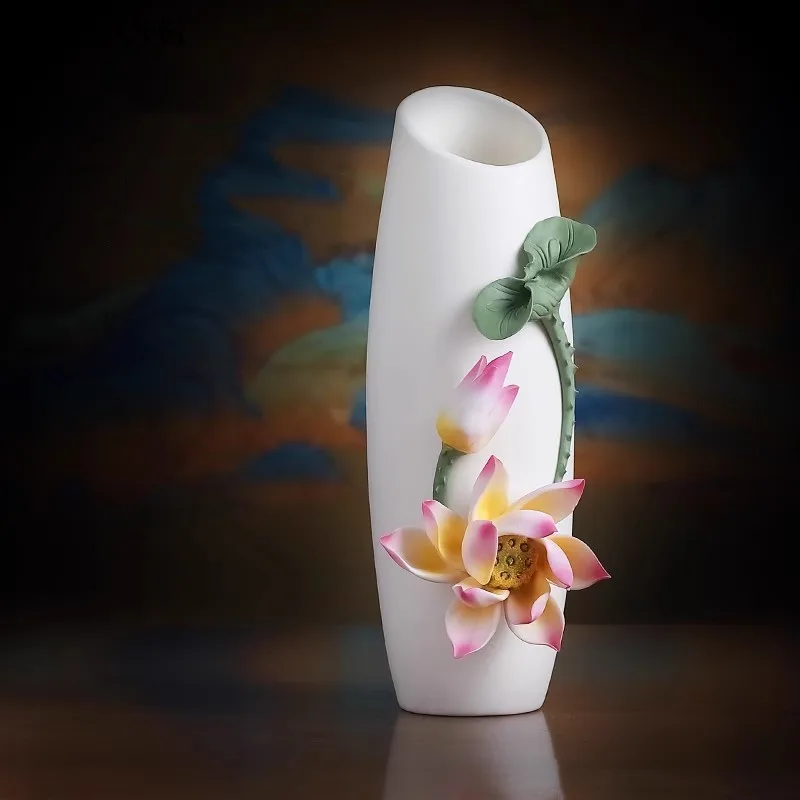 Home decoration accessories Ceramic lotus vase Desktop ornaments Living room flower arrangements Buddhist enshrinement vases