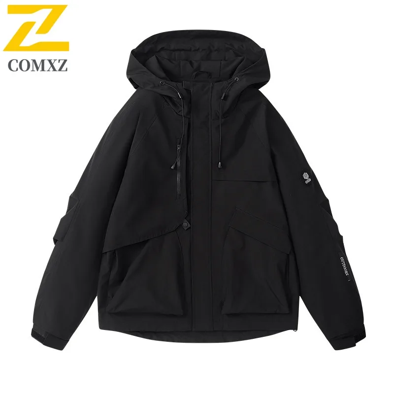 

Men's Waterproof Jacket Autumn Winter Solid Color Fashion Trend Warm Outdoor Camping Windproof Hooded Coat Men's Padded Clothes