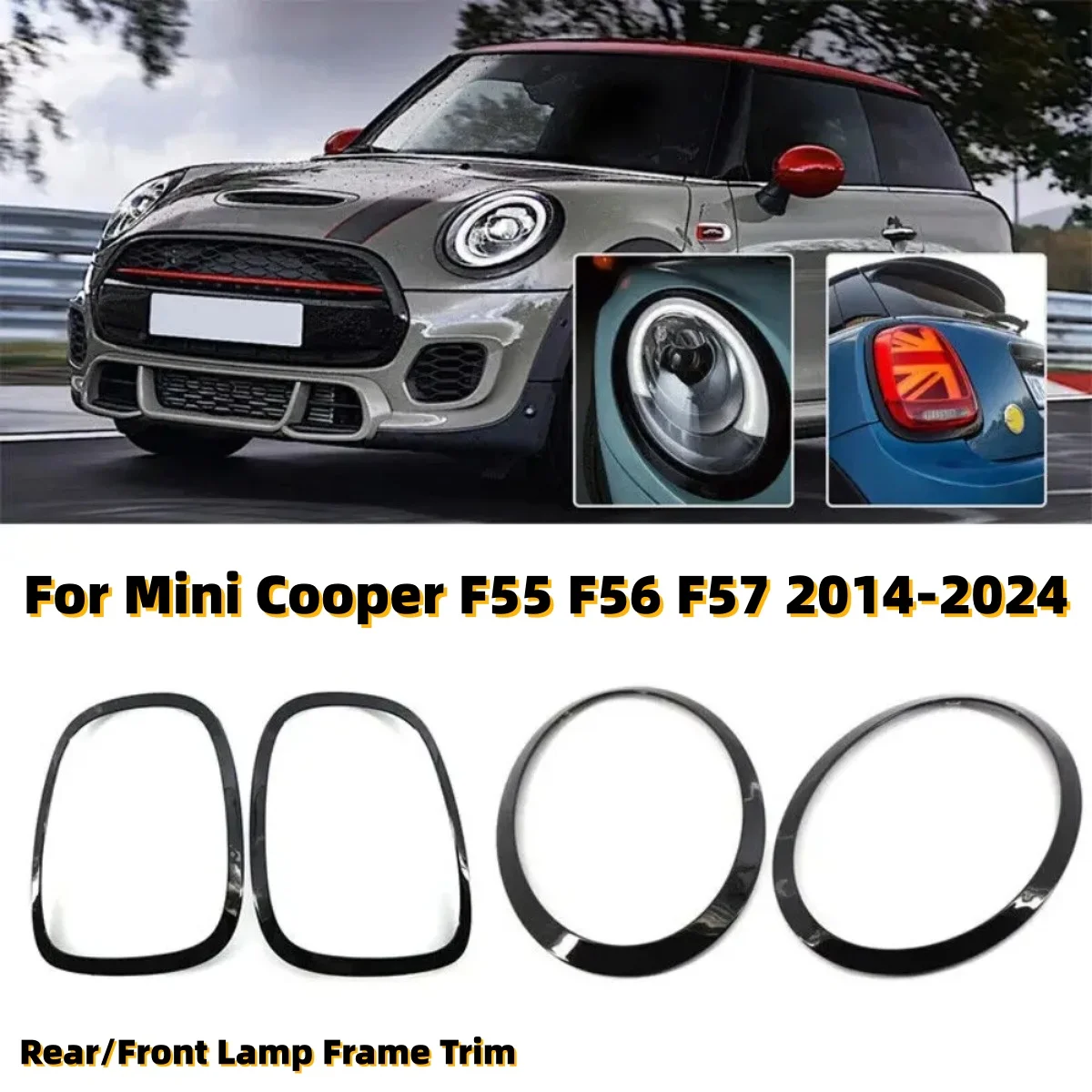 Rear/Front Lamp Accessory Taillight Trim Rings Cover For Mini Cooper F55 F56 F57 2014-2024 Glossy Black/Carbon Look