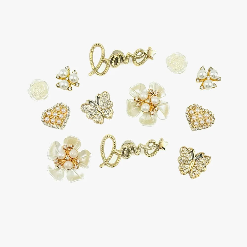 12PCS Shoe Charms Set Diamond Butterfly Flower Pearl Letter Shoe Decorations Buckle for Sandals Clogs DIY Accessories Gifts