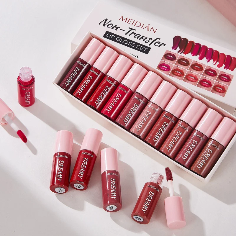 

MEIDIAN Lip Gloss Set: 10 Colors, Non-Transfer, Long-lasting, and Moisturizing Lips