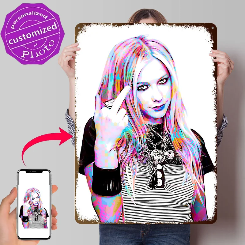 Avril Lavigne Pop Art Portrait Personalized 3D Textured Metal Poster Wall Art Vintage Tin Signs for Aesthetic Room Decor Men