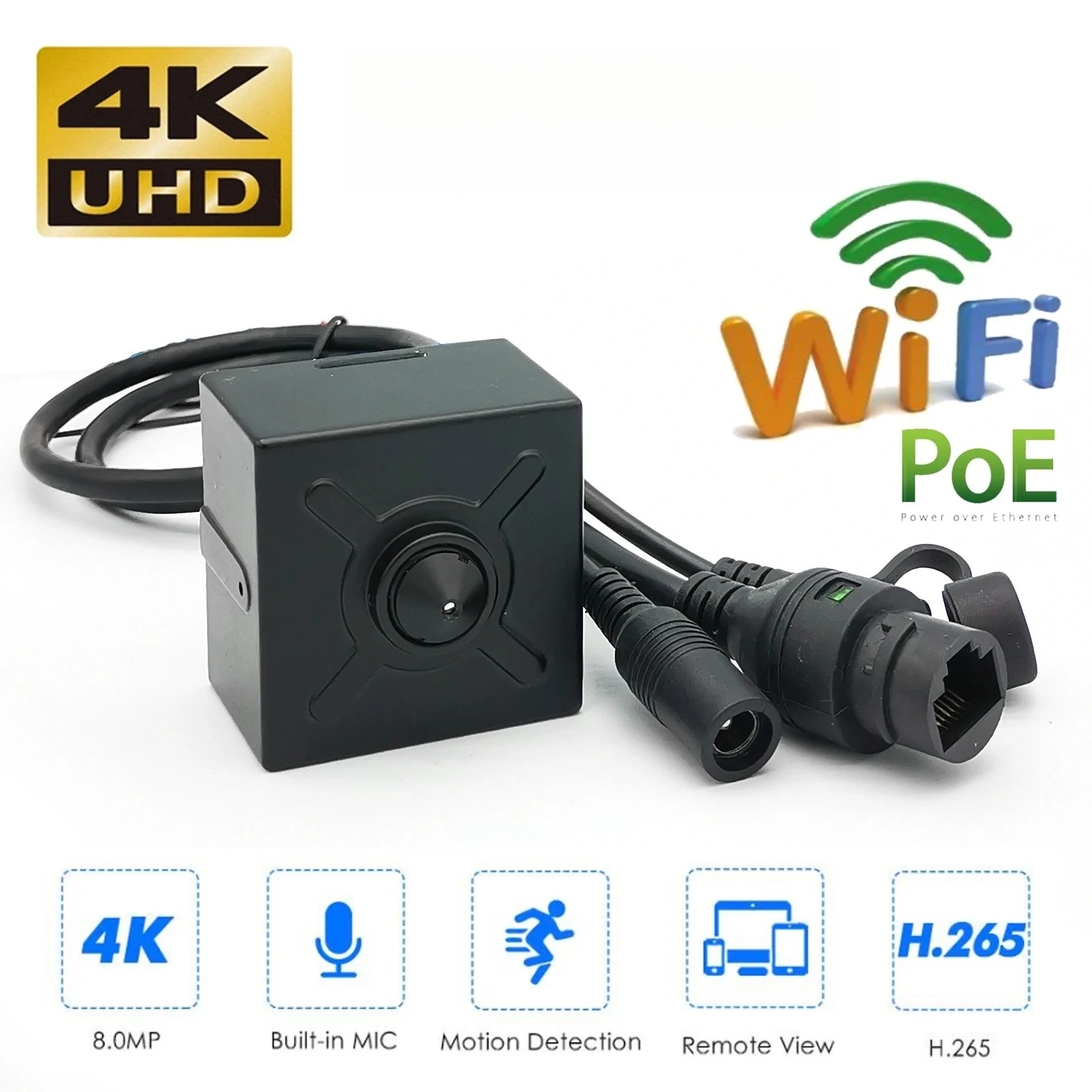 

4K 8MP Wifi PoE Starlight Pin Hole Cube Square Mini IP Camera Korean Lens for Indoor Covert Forensics Industry Use