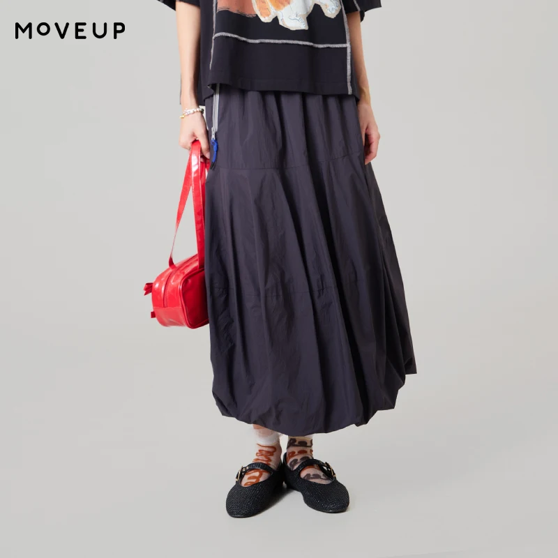 MOVEUP Casual A-Line Half Skirt 2026 Summer New Elastic Waist Mesh Lining Zipper Pocket Loose Solid Skirt For Women 3ELX20615