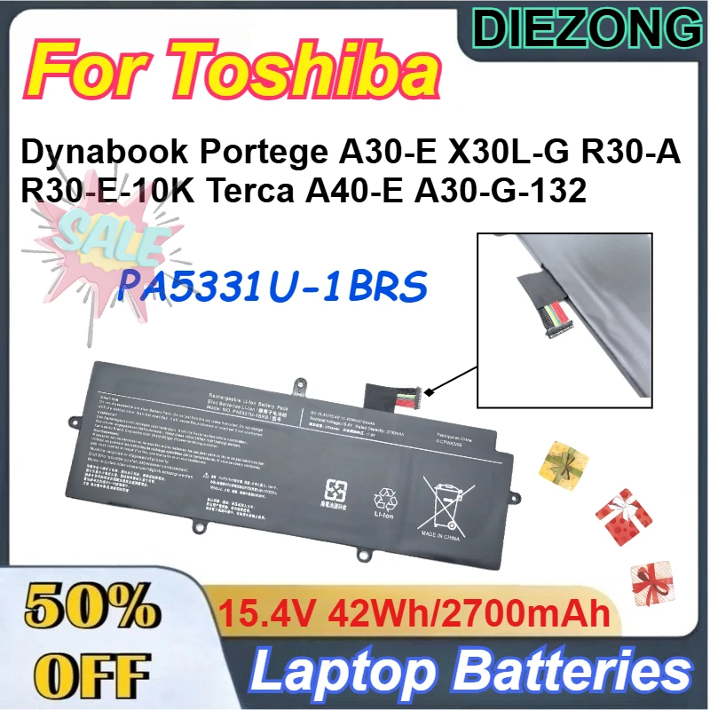 

15.4V 42Wh/2700mAh PA5331U-1BRS Laptop Battery for Toshiba Dynabook Portege A30-E X30L-G R30-A R30-E-10K Terca A40-E A30-G-132
