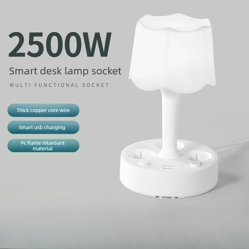 

2500W 2-in-1 Desk Lamp & Power Socket, Charging Station with Night Light, Flame Retardant Outlet Extender for Home Office