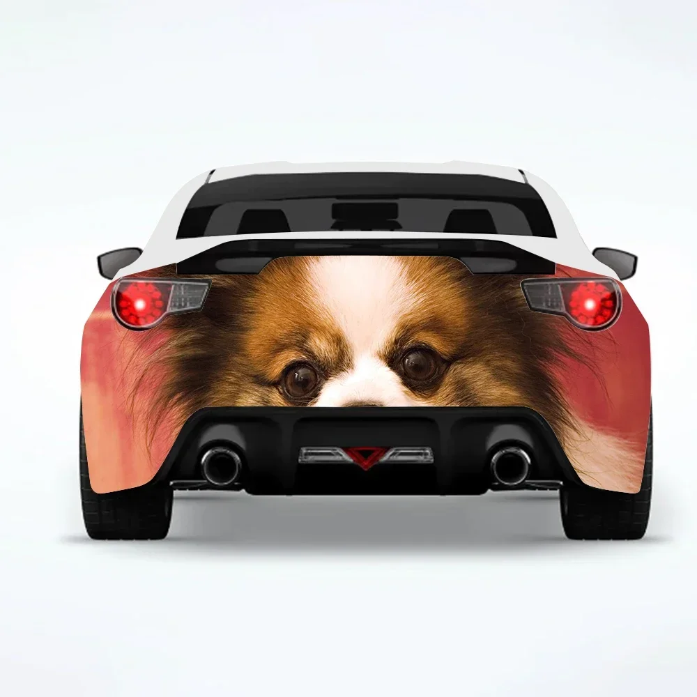 Animal Papillon Dog Car Rear Wrap Car Stickers vehicle Decal Creative Sticker Car-Body Appearance Modification Decor Stickers