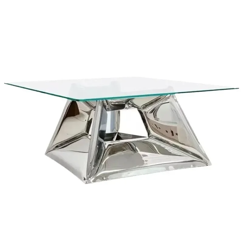 Living room creative stainless steel base diamond balloon coffee table model room tempered glass coffee table