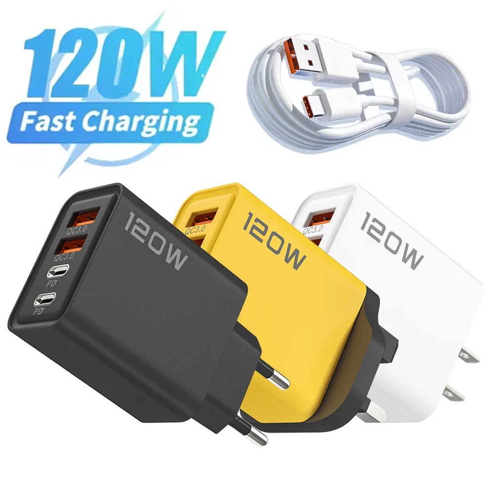 120W 4 ports USB Type C chargeur câble de données de charge rapide adaptateur de chargeur de téléphone USB pour Samsung iPhone Xiaomi Huawei chargeur mural