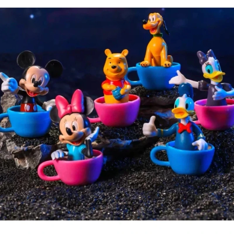 

In Stock 6pcs/Set Mouse Winnie Pooh Duck Cup Style Blind Box Kawaii Action Figure Model Ornament Toy Festival Gifts For Fans