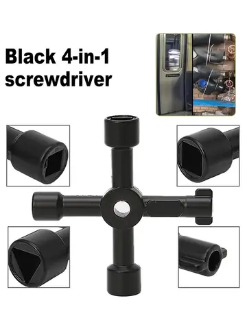 Portable 4-in-1 Hand Screwdriver Black DIY Socket Water Meter Valve Key Wrench Tool Inner Triangle Home Repair