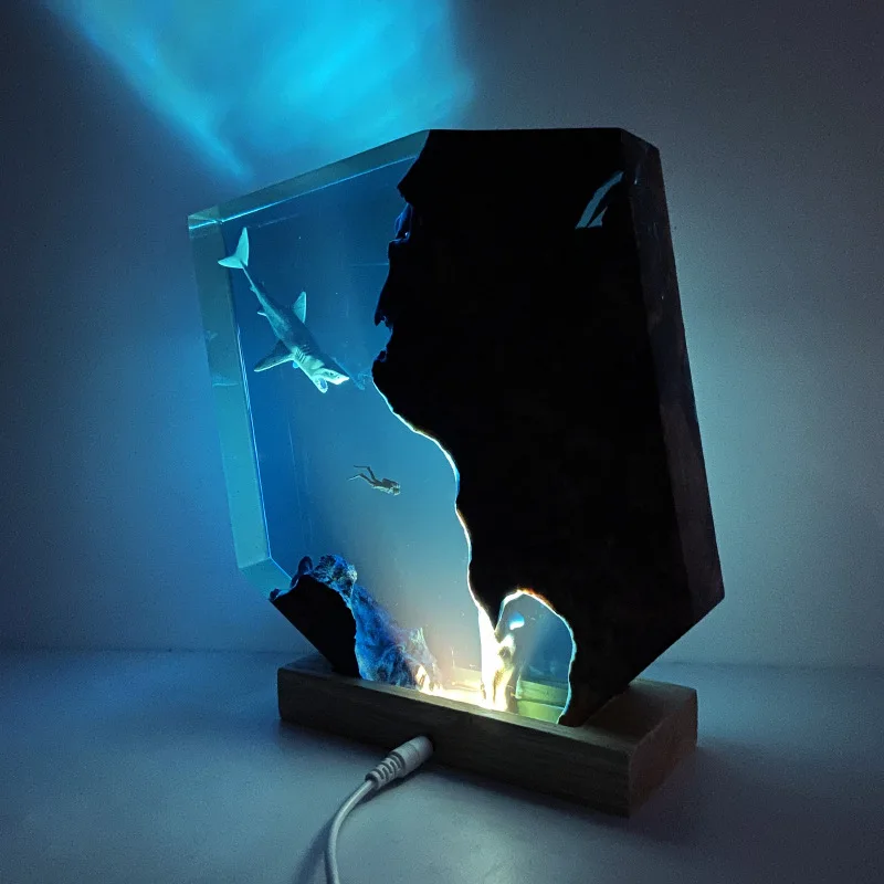 Resin Sea Turtle Night Light, Ocean Theme Wood Base LED Lamp Christmas Holiday Creative Gift