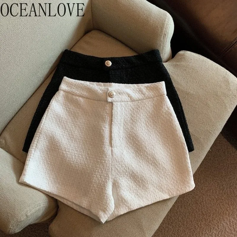 OCEANLOVE Autumn Winter Women Shorts Solid High Waist Korean Fashion Pantalones Cortos Wide Leg Vintage Ropa De Mujer