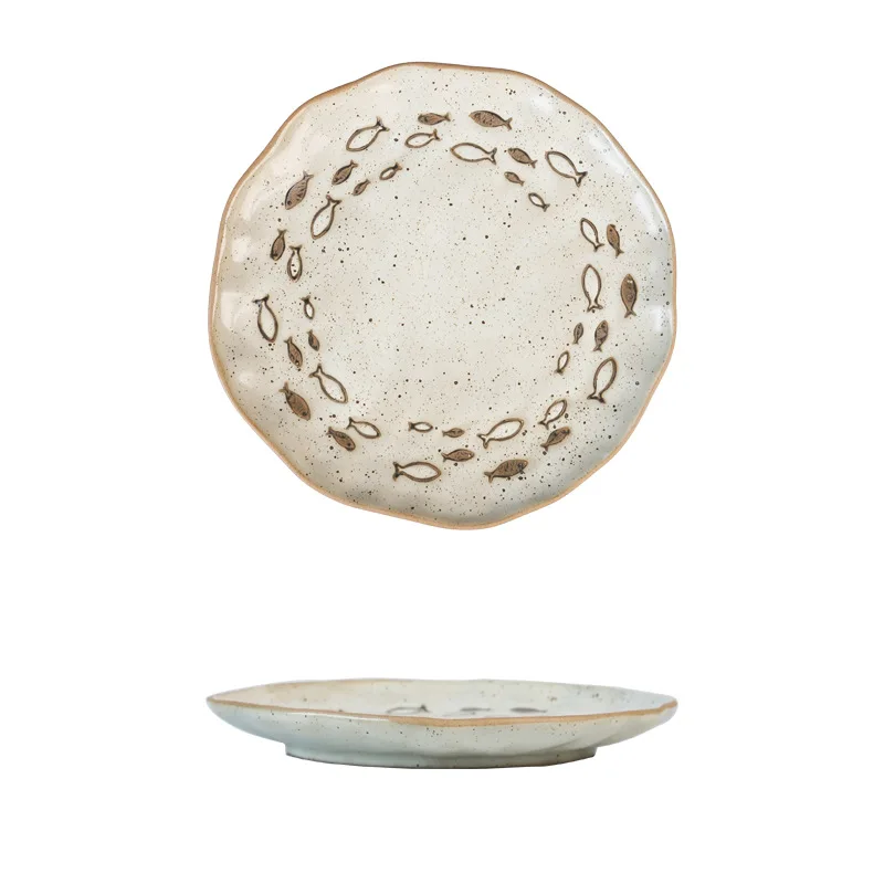 Japanese Stoneware Plate Handmade Underglaze Ceramic Dinner Plate for Pasta Salad Home Dining - view 5