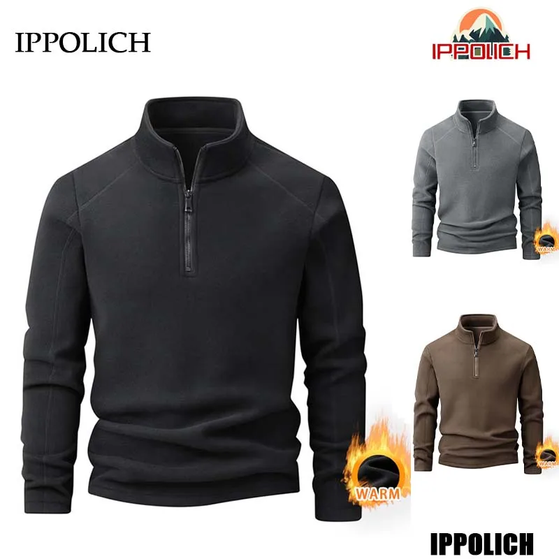 Winter Men Casual Fleece Sweatshirts Tops Thicken Warm Classic Stand Collar Soft Shell Sweatshirts Outdoor Sport Sweatshirts