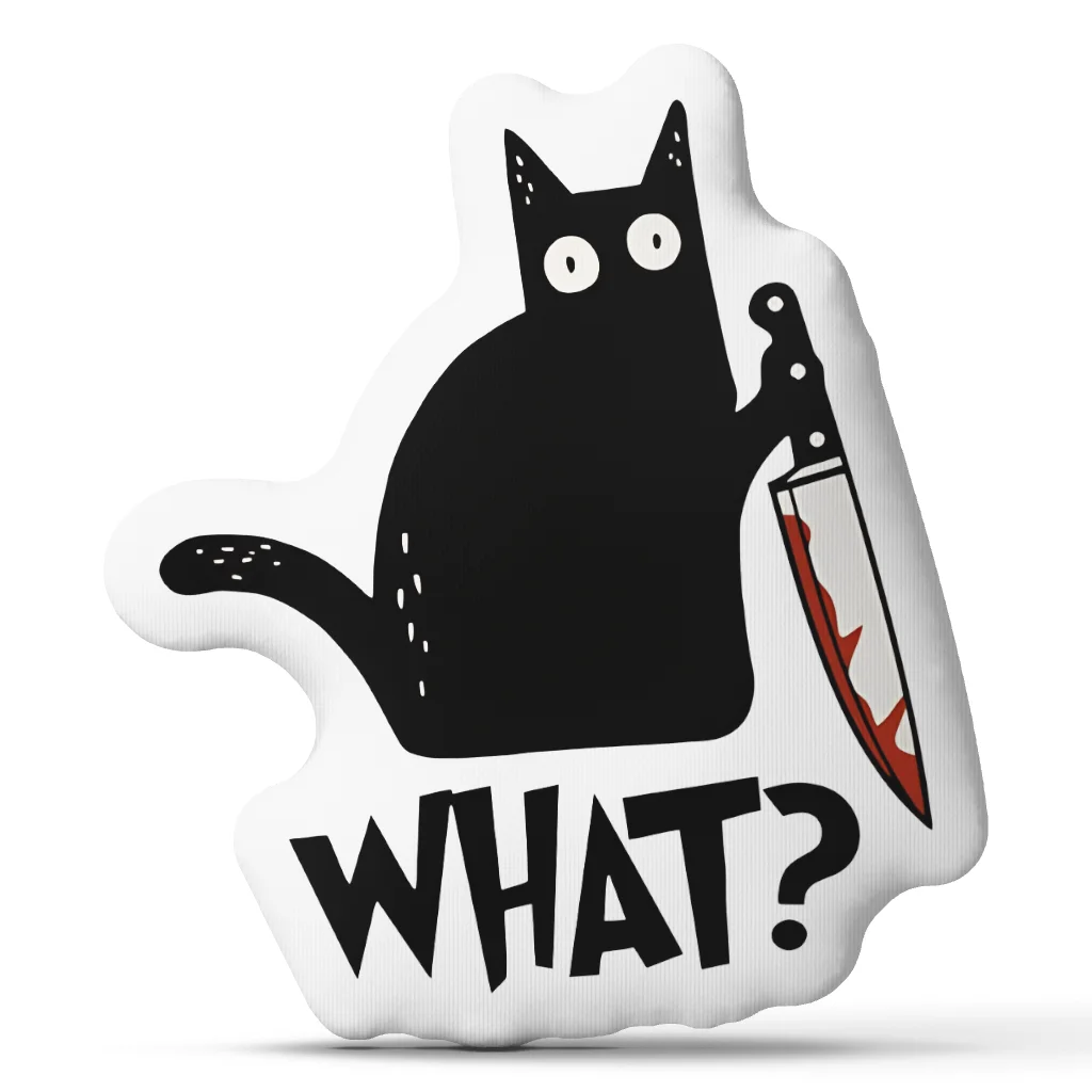 Cat What Murderous Black Cat With Knife Shaped Pillow Cushion Irregular Stuffed Throw Pillow for Sofa Home Decoration Gift