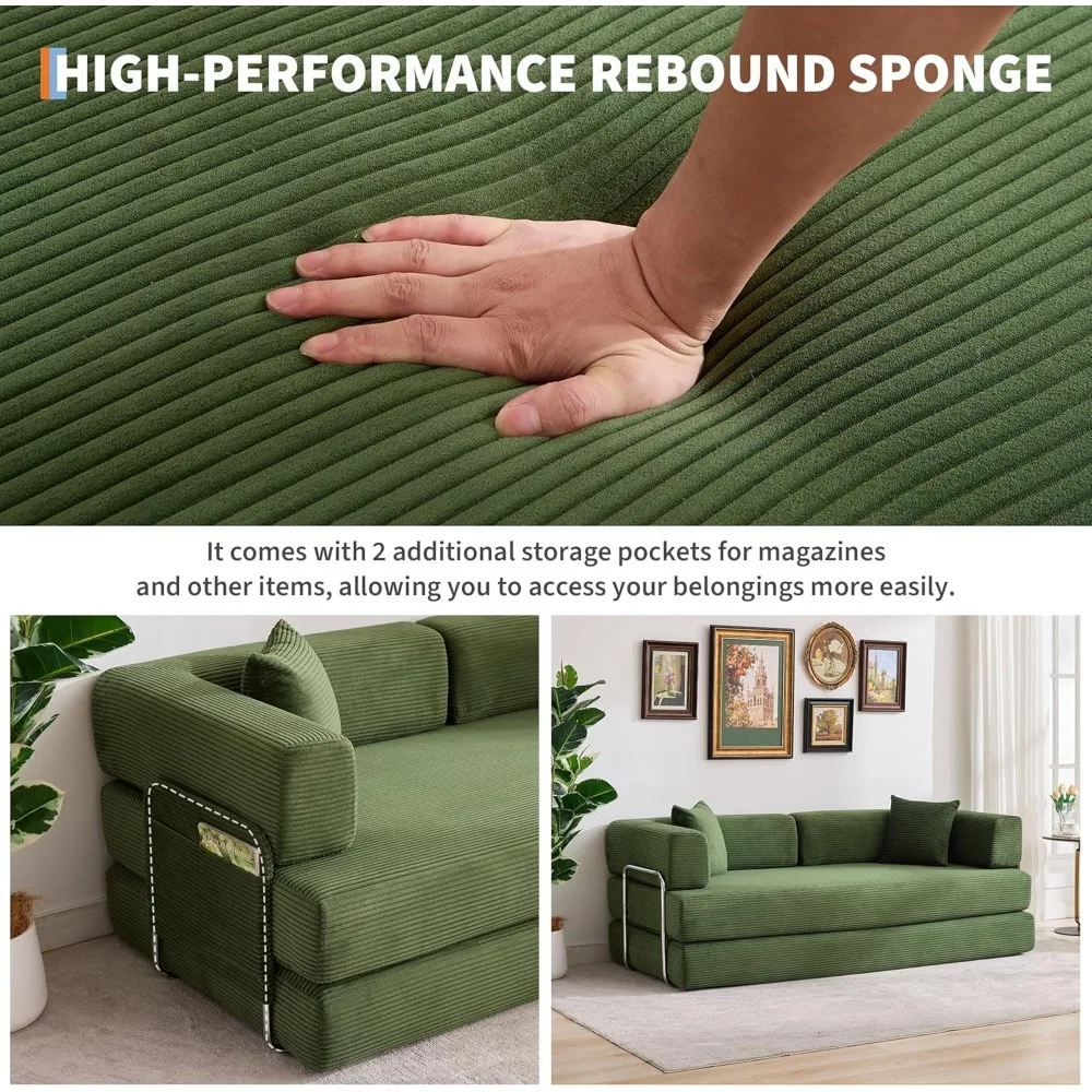 أريكة سرير قابلة للتحويل، أريكة أرضية مقاس 78.8 بوصة، أريكة مرتبة قابلة للطي 5 في 1 مع إطار ثابت، وسادة، سروال قصير #4