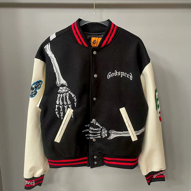 

Godspeed Jacket Baseball Clothes Embroidered Skull Pattern Jackets Men Women Loose Casual Versatile Thickened Outerwear Top