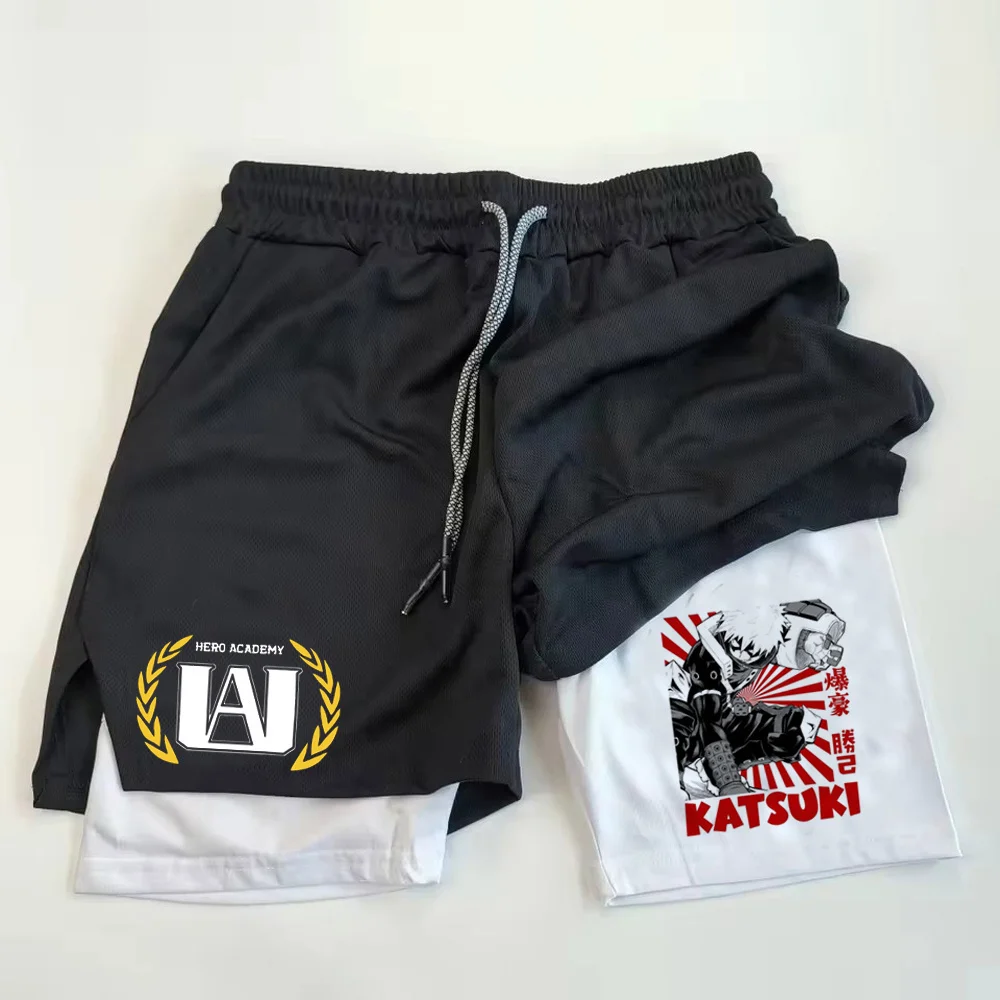 My Hero Academia shorts Fitness Training  Anime  2 in 1 Sports Jogging Quick-drying Pocket Performance hombre
