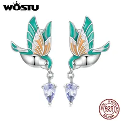 WOSTU 100% 925 Sterling SilverKingfisher  Stud Earrings For Women Wedding Fashion Anniversary Jewelry