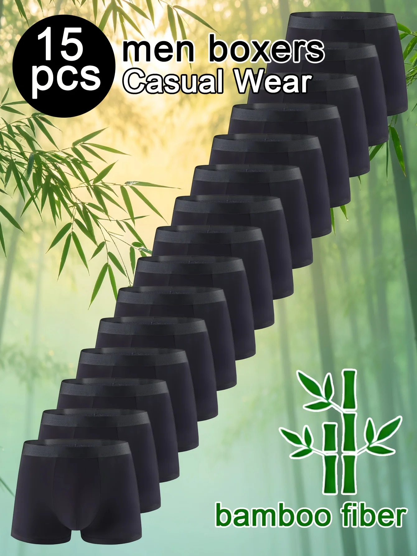 15pcs Bamboo Fiber Men Flat Underwear Solid Color Simple Mid Waist Sports Underpants Soft Breathear High Quality Fabric Knickers