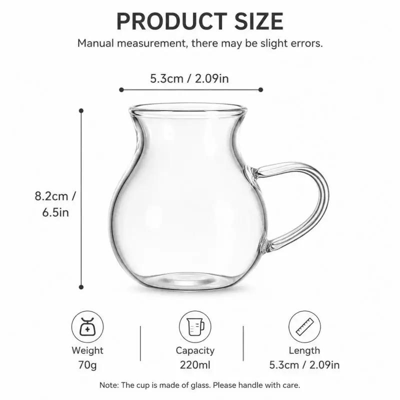 6 Pack 220ml Transparent Heat Resistant Glass Mini Cold Brew Pitcher With Handle Single Serve Iced Americano Coffee Cup For Home
