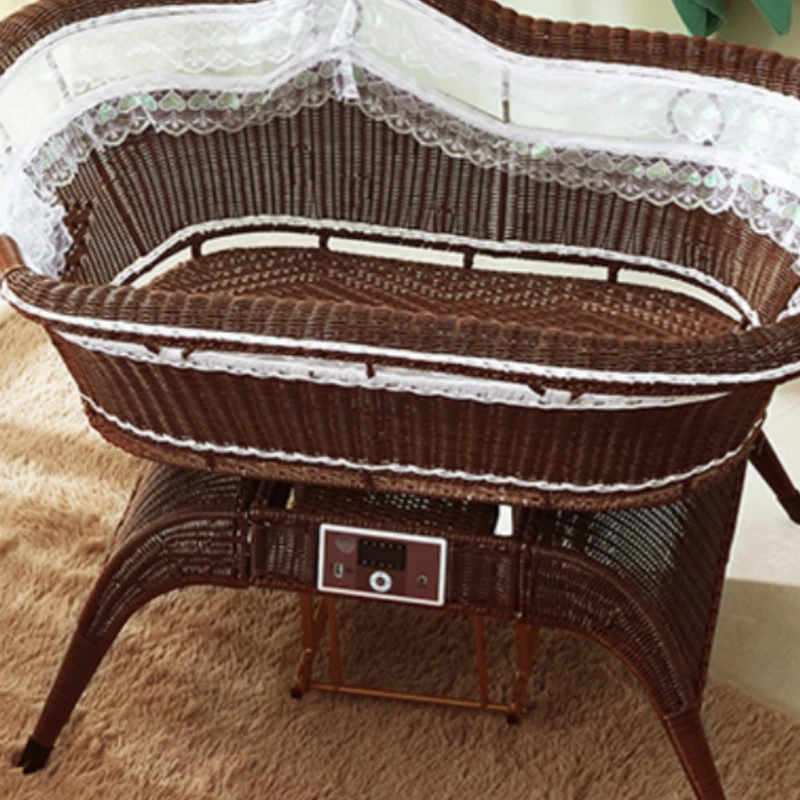 Newborn baby electric cradle coaxing artifact smart crib soothing sleep rattan rocking bed