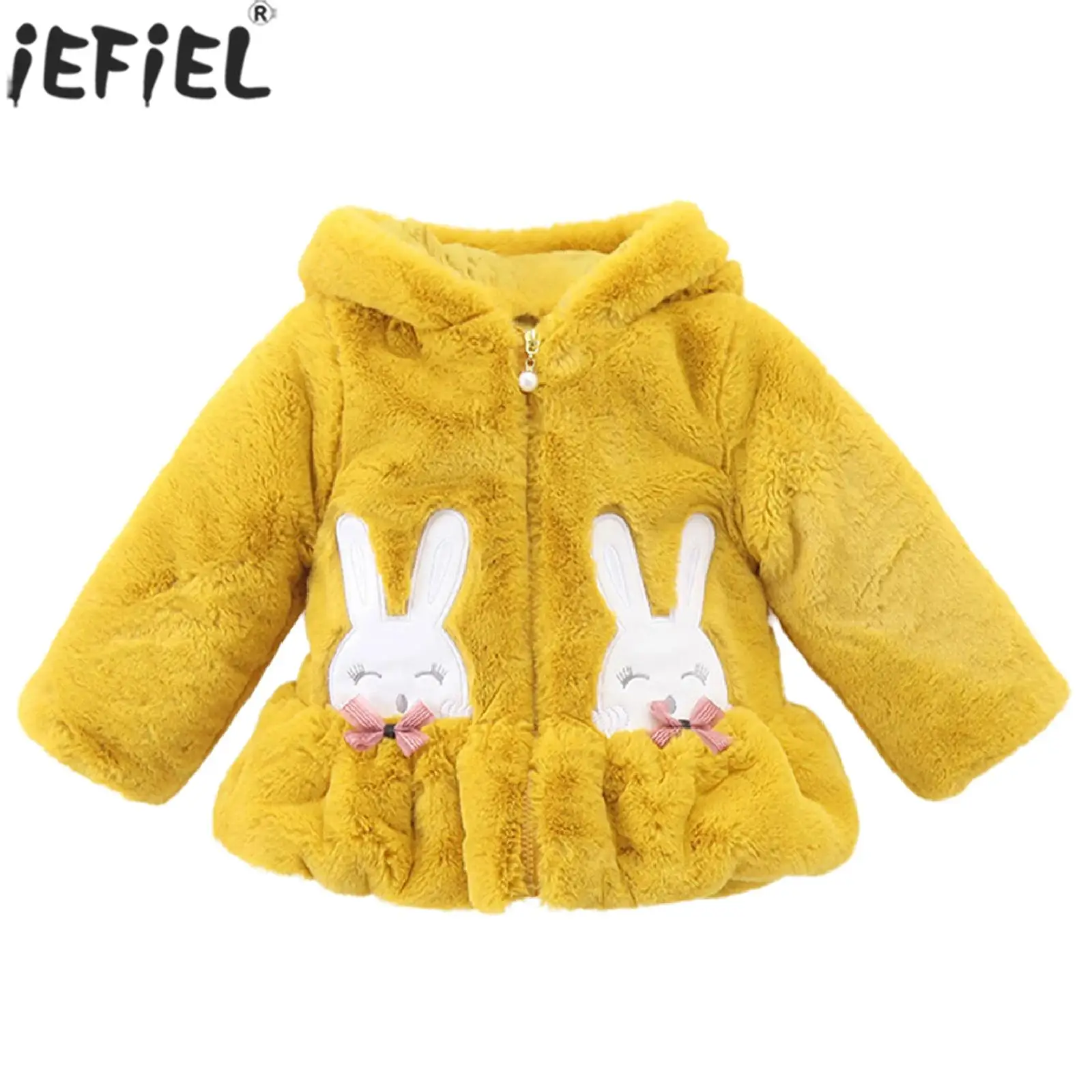 

Toddler Baby Girls Long Sleeve Winter Warm Fuzzy Hooded Coat Zipper Cute Rabbit Windproof Jacket Outerwear for Daily School Wear