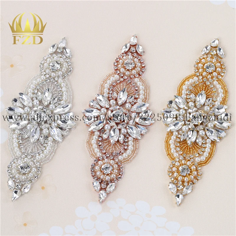 (1piece)Handmade Sew Iron on Diamante Clear Beaded Crystal Rhinestone Applique Patch for Wedding Dresses DIY Crystal Bridal Belt