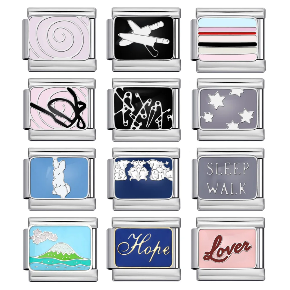 1pc design originale colorato coniglio stella vortice strumento collegamento di fascino misura 9mm creazione di gioielli in acciaio inossidabile braccialetto italiano fai da te regalo