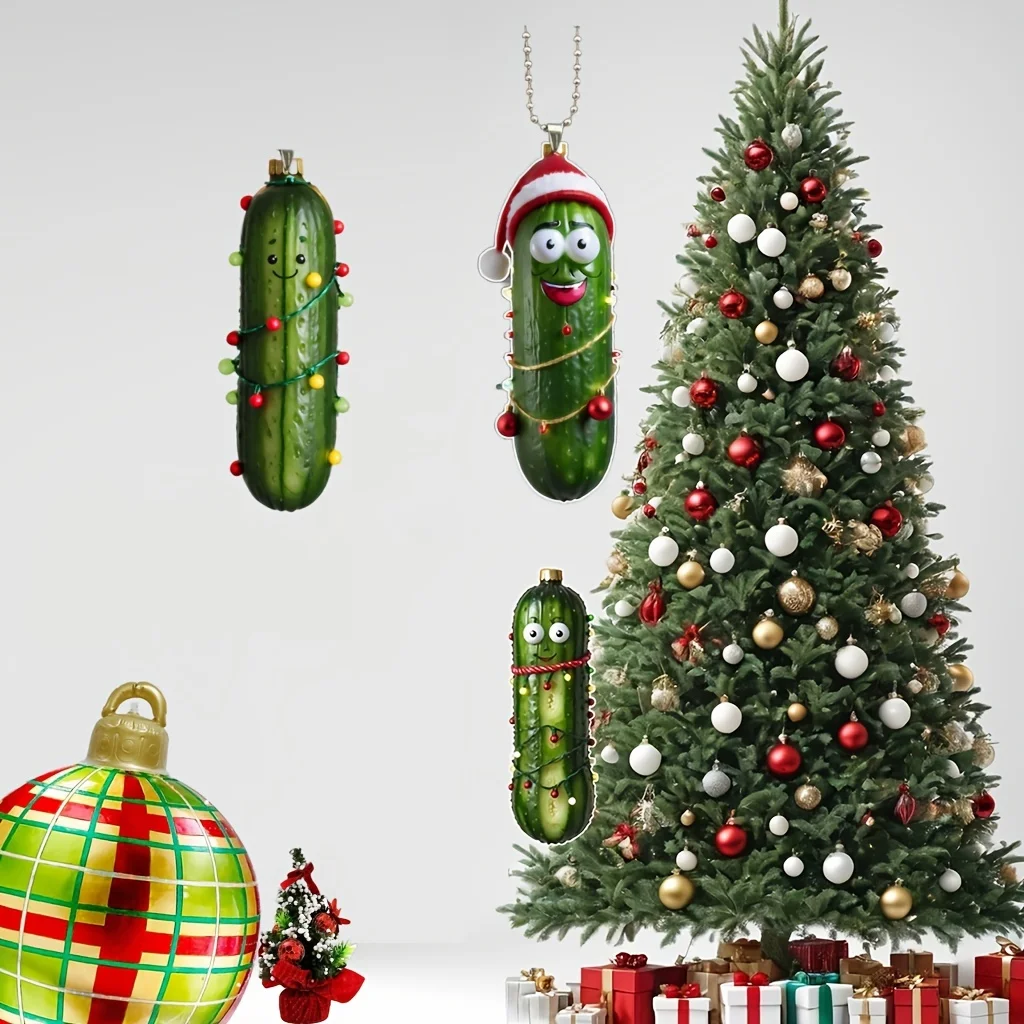 Weihnachten Pickle Hängende Ornamente Acryl Weihnachtsbaum Anhänger 2D Flache Grüne Gurke Dekoration Für Baum Fenster Tür Auto Dekor