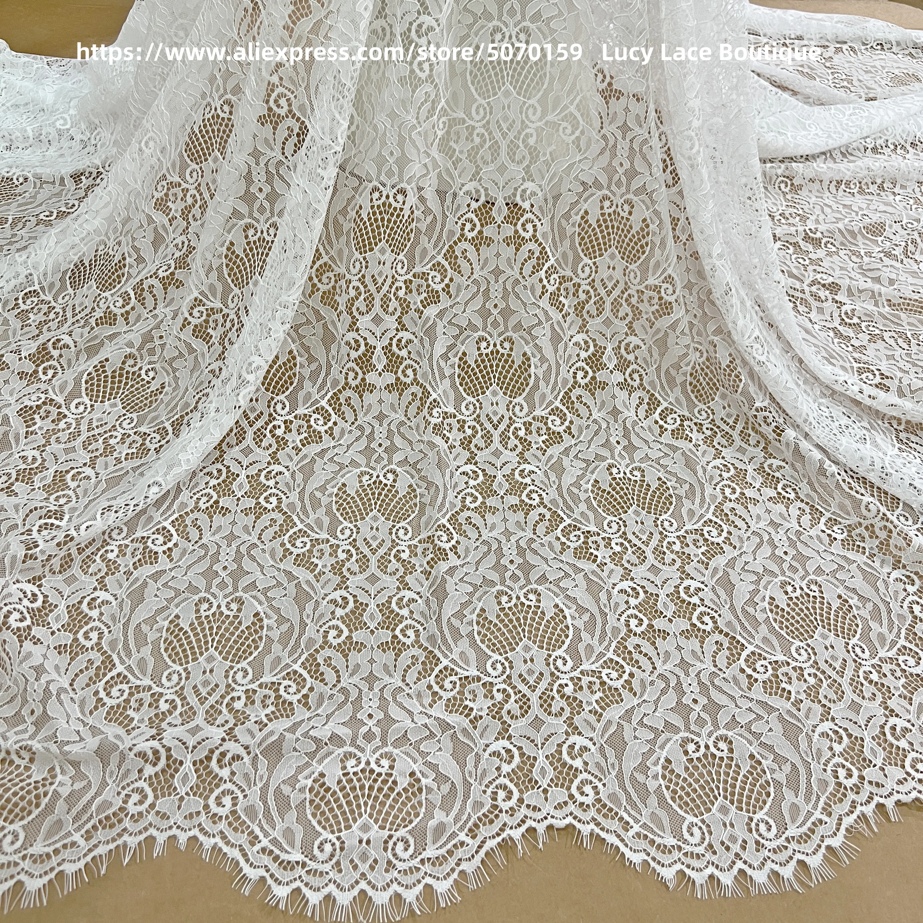 

150CM Wide Off White Wedding Dress Lace Fabric Good Quality Eyelash French Lace 3 Meters Long NEW