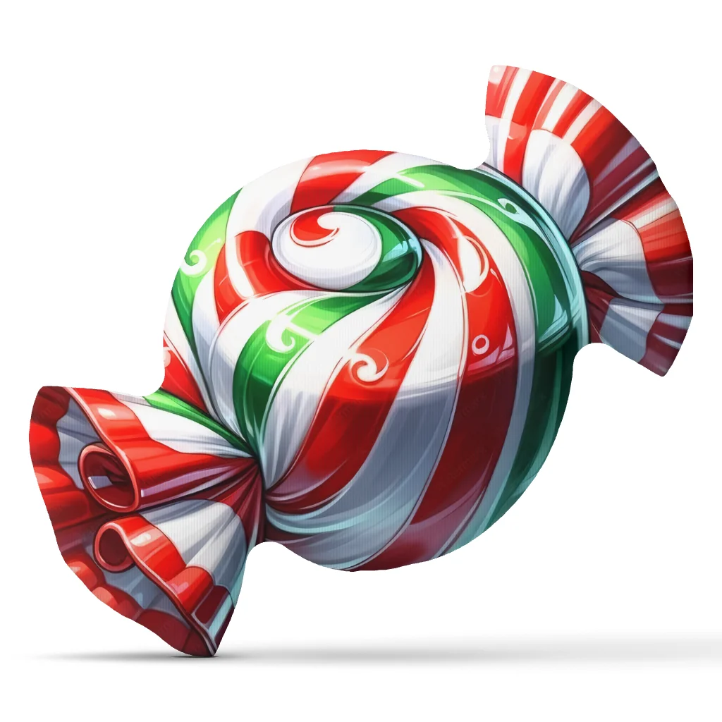 Red Green White Christmas Candy Shaped Stuffed Throw Pillow Peppermint Swirl Cushion Holiday Sweet Sofa Decor Festive Gift