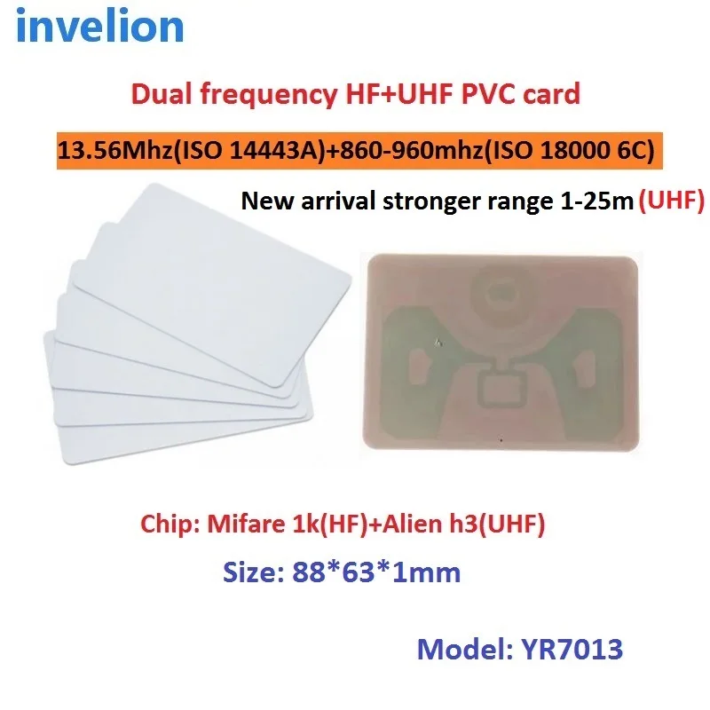 blank printable long range PVC rfid contactless card Dual frequency 860-960mhz UHF+13.56mhz Mi-fare 1k (HF) rfid card tag