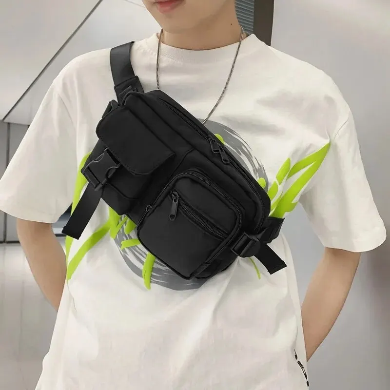 Minimalist Fanny Pack Multi-Pocket Black Men\'s Handsome Chest Bag Large Capacity Multi-pocket Crossbody Bag Mobile Phone Summe