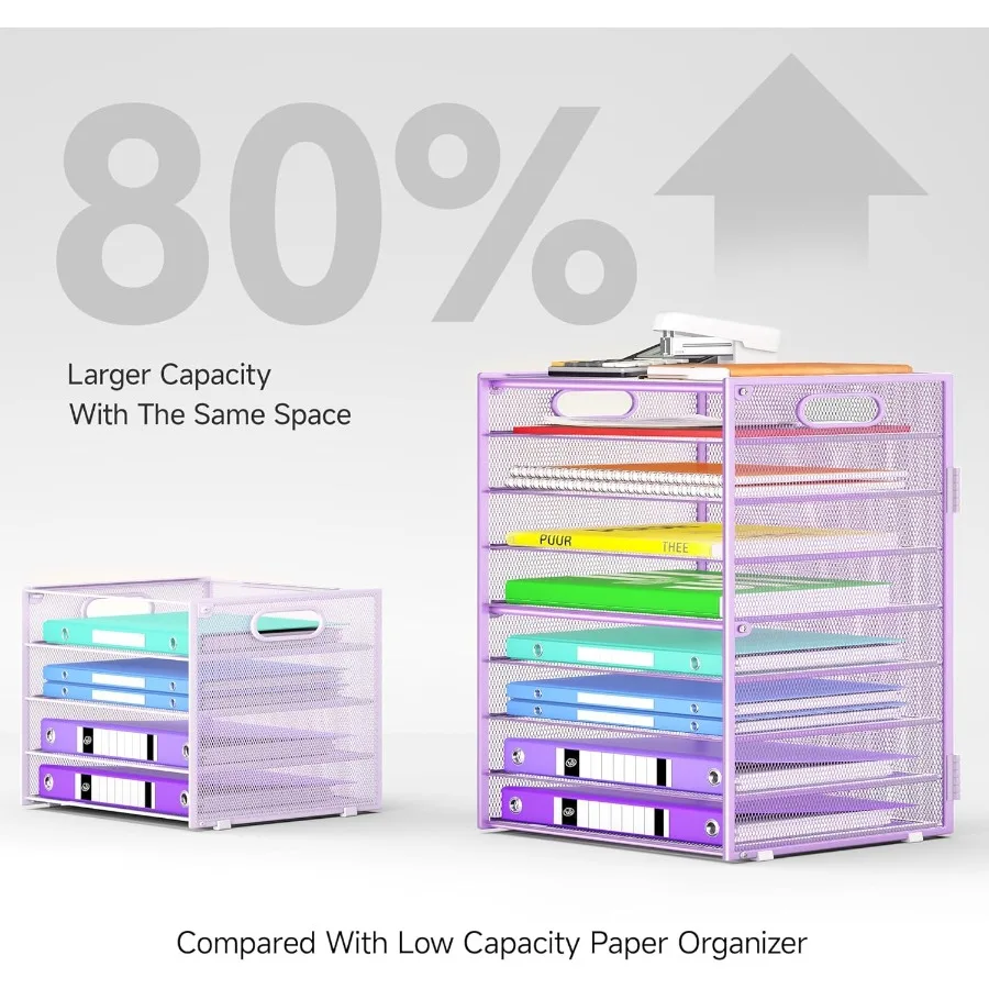 منظم ورق مكون من 9 طبقات مع مقبض لتخزين المكتب بسعة كبيرة: صينية مجلد ملفات شبكية لفرز المستندات الفعال في Cla