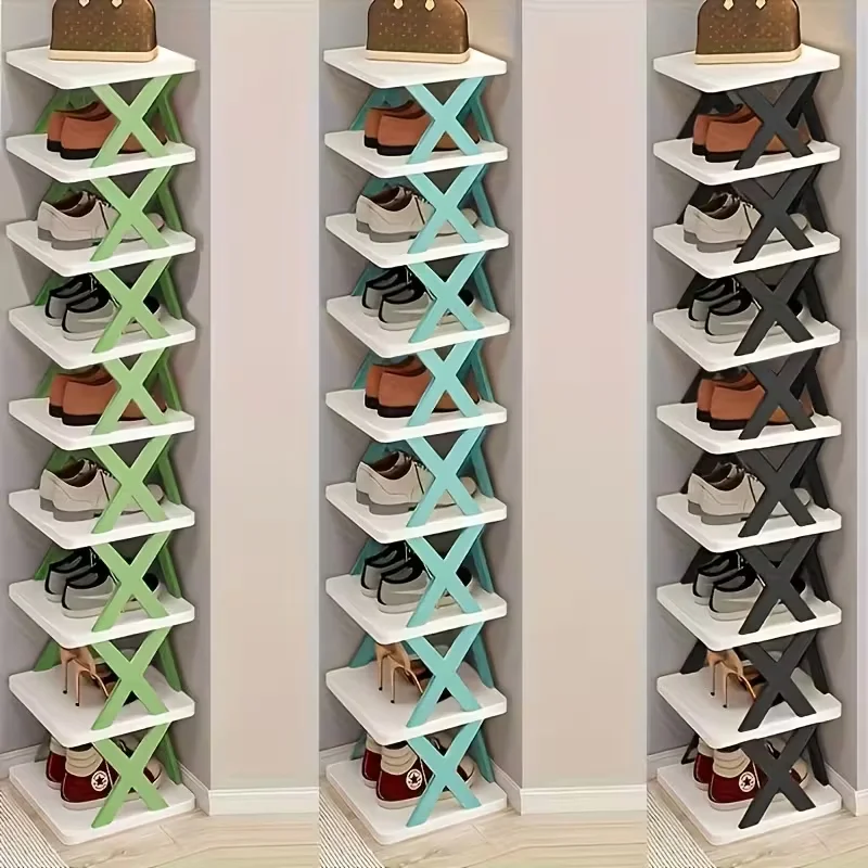 Platzsparender Eck-Schuhregal-Organizer – Hohes, schmales, robustes Kunststoffregal mit 6/9 Ebenen für 6/9 Paar Schuhe & Stiefel, vielseitige Aufbewahrung für Eingangsbereich, Schrank, Garage,