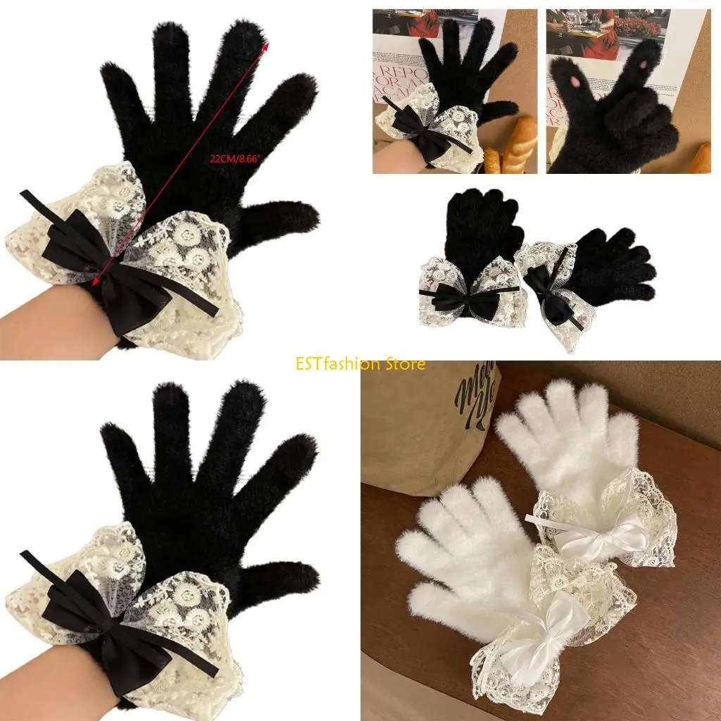 

Y5GC Y2K Элегантные зимние теплые перчатки Перчатки с полными пальцами Дышащие перчатки для взрослых