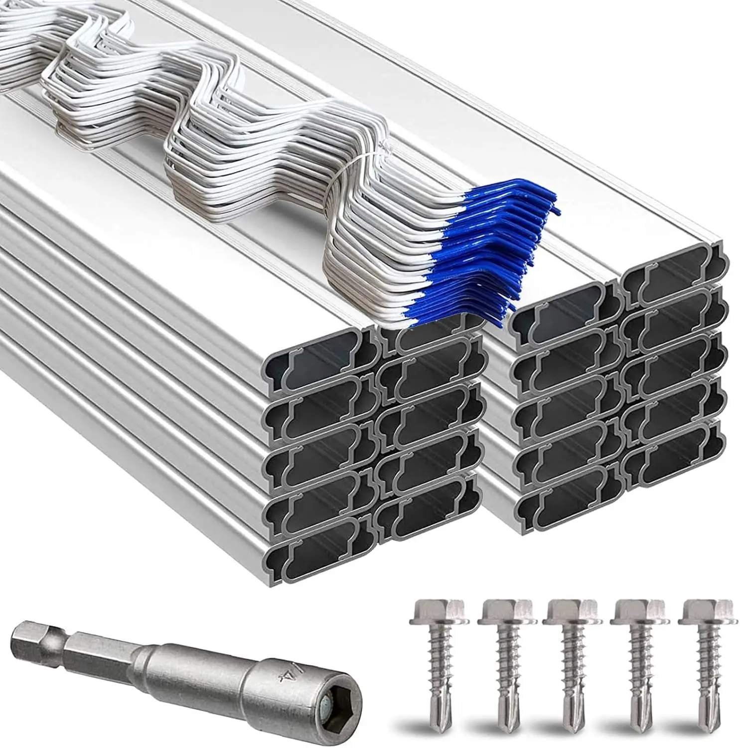 Farmer Greenhouse Poly Film or Shade Cloth Attachment, PVC Coated Spring Wire & Aluminum U-Channel, 100 Mounting Screws Included