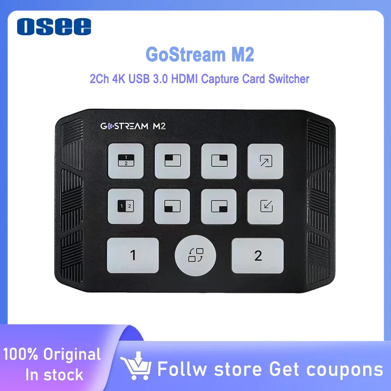 OSEE Gostream M2 2 Channel 4K USB 3.0 HDMI Capture Card Switcher，Dual Bit 4K Dual Screen, 3.5mm Audio Input