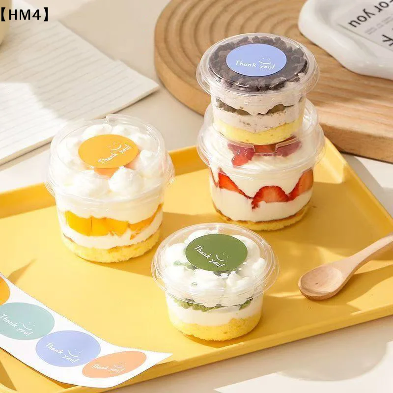 50/100Pcs Dessert Cup With Lid Transparent Cheesecake Containe Ice Cream Salad PET Cup With Cover Disposable Round Cake Cup〔HM4